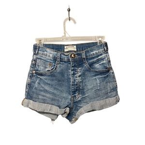 One x One Teaspoon x Harlets High Rise Fitted Twisted Cuff Cutoff Short Size 26